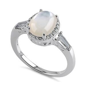 Sterling Silver Oval Mother of Pearl CZ Ring New